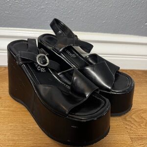 Women’s vintage Open Toe Buckle Ankle Strap Platform chunky Heel Sandals Black